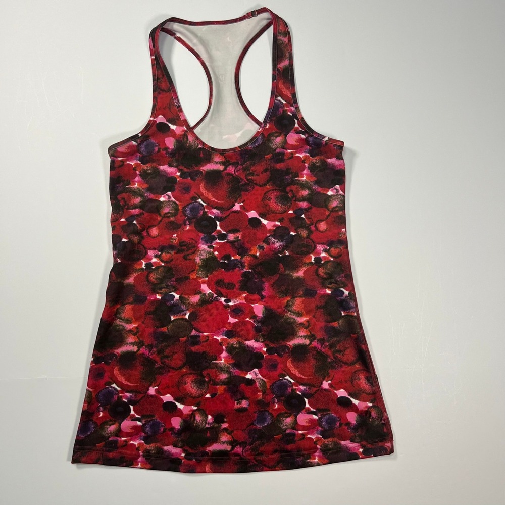 Lululemon Cool Racerback Tank Top Womens 6 Vibrant Red Abstract Dot Yoga Gym